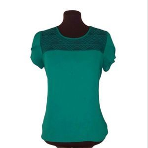 Meraki Teal Sheer Aztec Lace Design Blouse, Large.